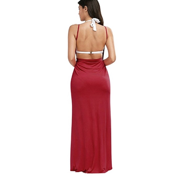Red Swim Cover Up Halter Dress - Picture 5 of 5
